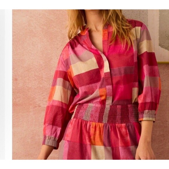 Nic + Zoe Sunset Plaid Cotton Girlfriend Shirt Colorful Medium - Picture 3 of 8